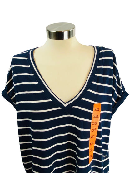 XXL Jessica Simpson Women's Navy Blue White Stripe Tshirt V-Neck New