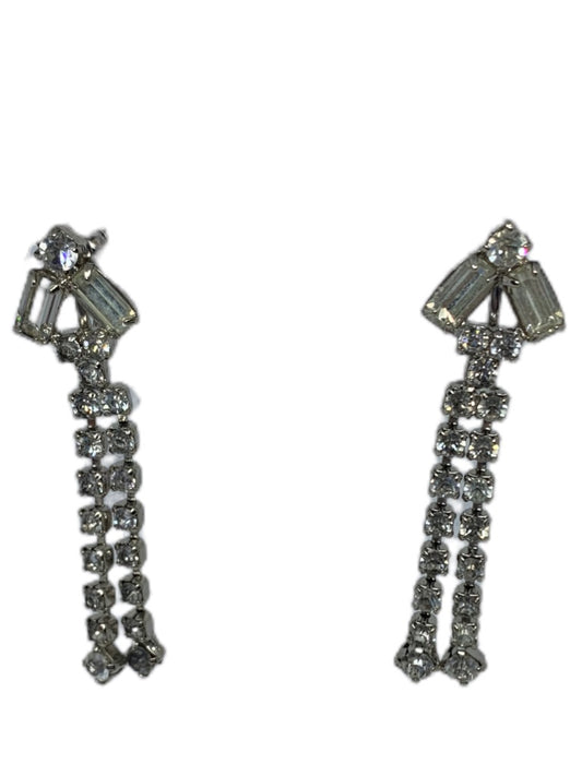Vintage 2 1/4" Drop Dangle Rhinestone Earrings Screwback Non-Pierced