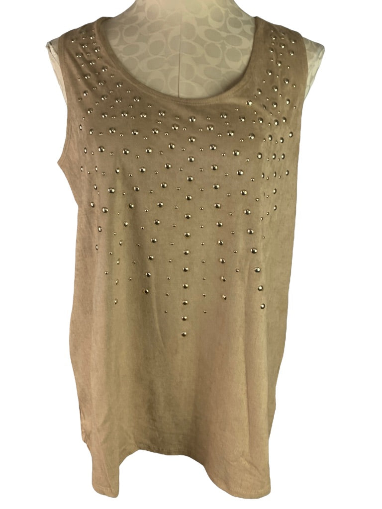 Large Slinky Brand Brown Brushed Microfiber Studded Tank Top Sleeveless