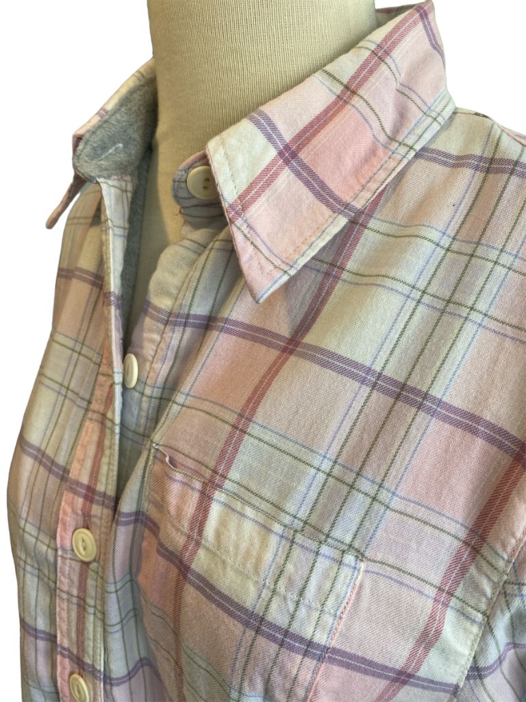 XS LL Bean Pastel Plaid Fleece Lined Flannel Shirt Women's