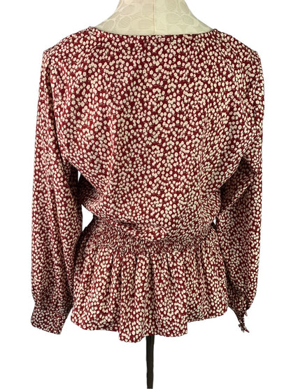 Medium Anama Womens Banded Waist Tie Front Blouse Floral Burgundy