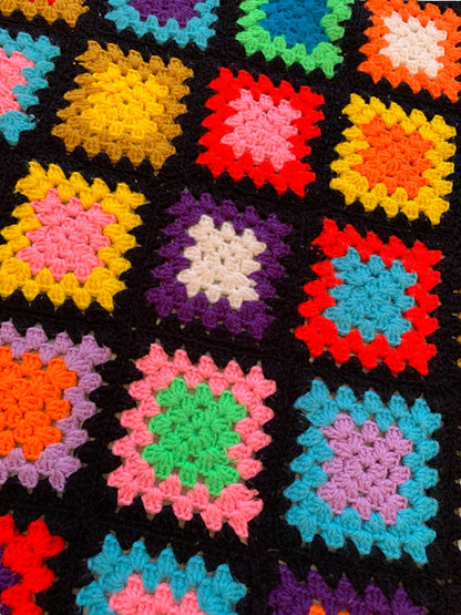 Vintage Handmade Granny Square Afghan Throw 54" Square