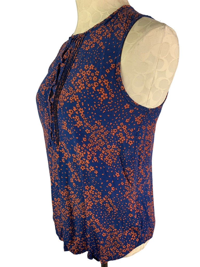 XS Gap Women's Sleeveless Pullover Blouse Navy Blue Orange Floral