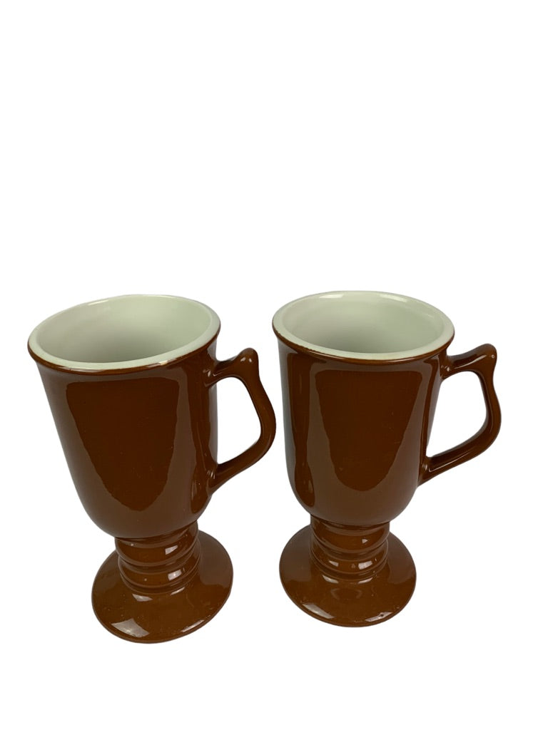 Set of 2 Hall Vintage Irish Coffee Mug Cups Handled Brown Pedestal