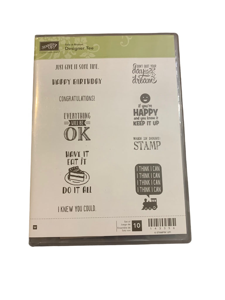 Stampin' Up! Designer Tee Wood Mount Stamp Birthday Cake Motivation 143356