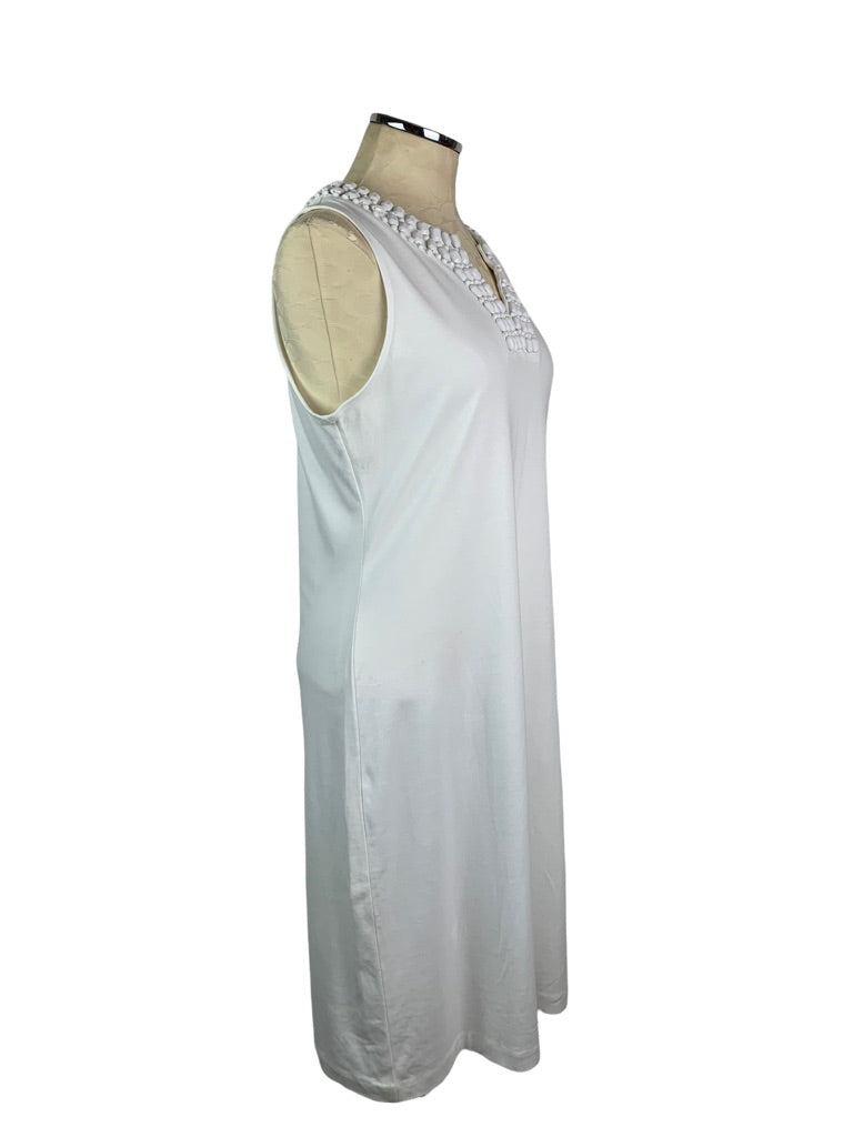 Large Talbots White Jersey Knit Sheath Dress Beaded Neckline Sleeveless Pullover