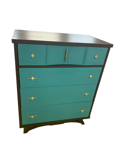 Midcentury Modern ReFab Dresser Painted Teal Brown Mainline by Hooker