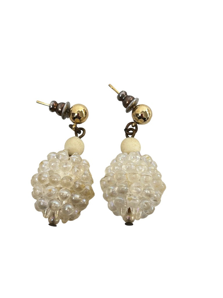 Vintage Ball Drop Acrylic Beaded Earrings Post Pierced 1.5" Drop Dangle