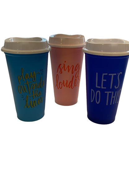 Set of 3 Starbucks Summer 2018 Reusable Lidded Plastic Cups 16 oz BPA Free