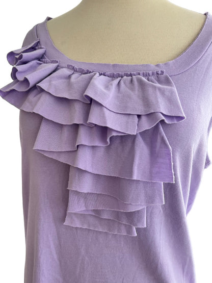 L Talbots Asymmetrical Ruffled Collar Lavender Sleeveless Blouse Tank