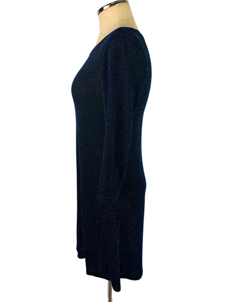 6 Tiana B. Women's Pullover Blue Sparkle Black Stretch Dress Slightly Sheer