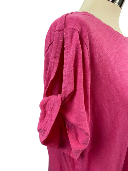 2X Sanctuary Women's Hot Pink Tunic Tshirt Single Pocket Short Sleeve 35" length