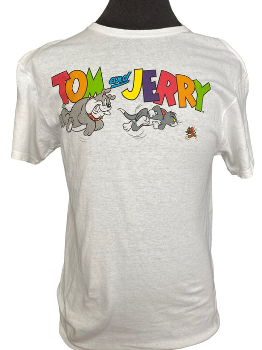 M Tom & Jerry White Cotton T-shirt Chase Cartoon Graphic Tee