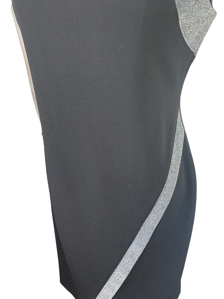 8 Tommy Hilfiger Black Silver Sleeveless Sheath Dress Stretch Fabric Back Zip