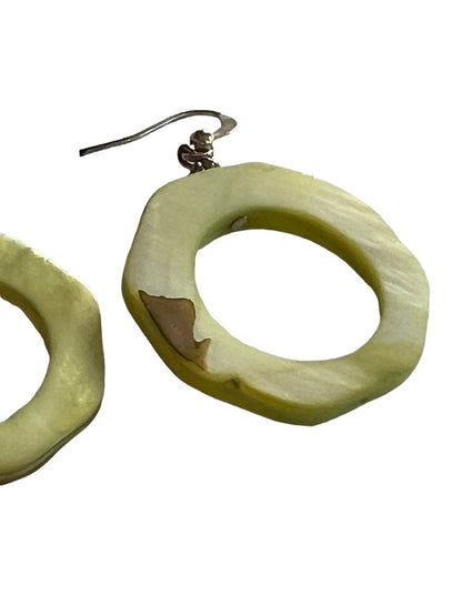 Green Carved Irradescent Round Dangle Earrings