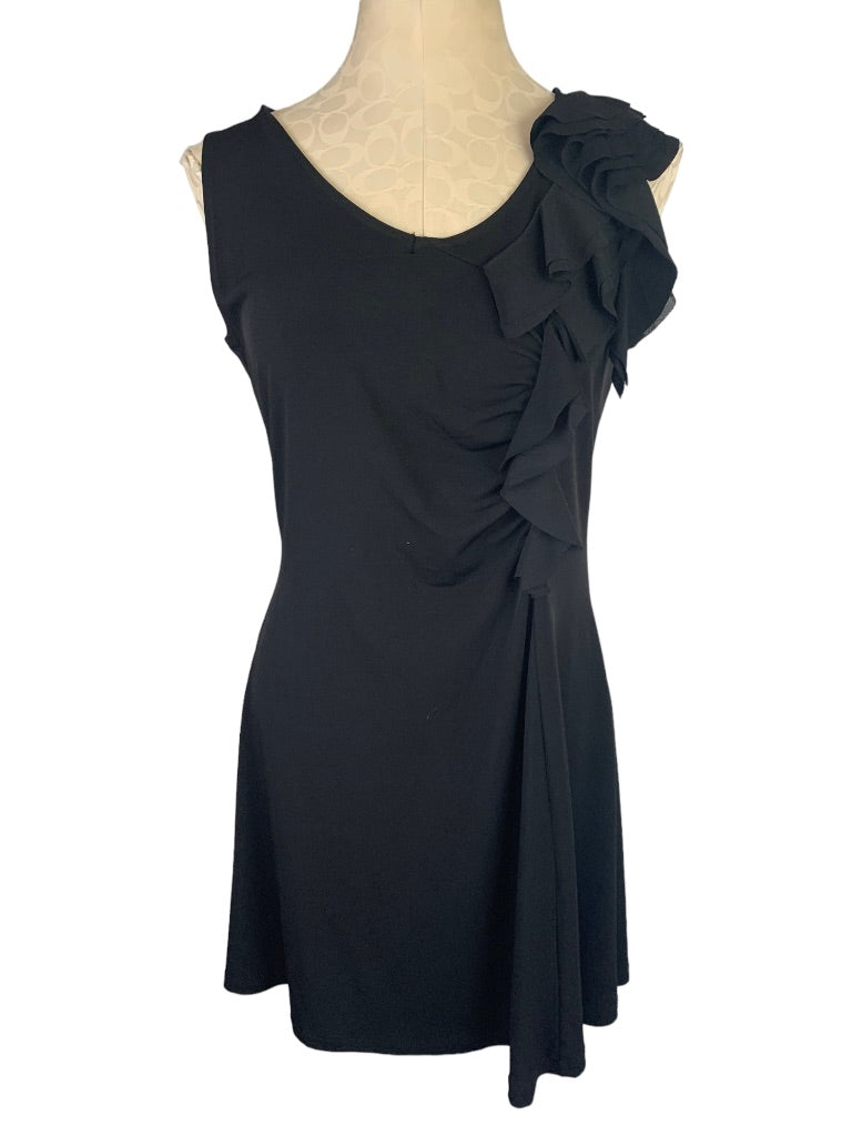 Medium Elle Black Pullover Sheath Stretch Dress Frilly Fun Sleeveless Above Knee