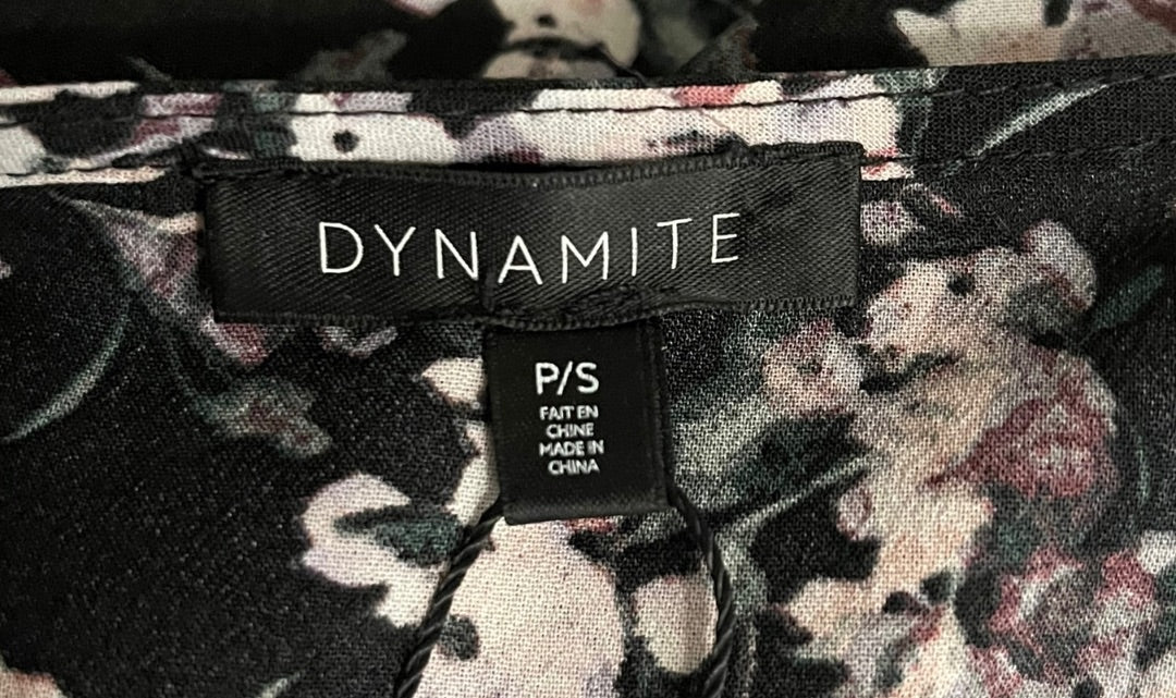 Small Dynamite Women's Black Floral Print Wrap Blouse
