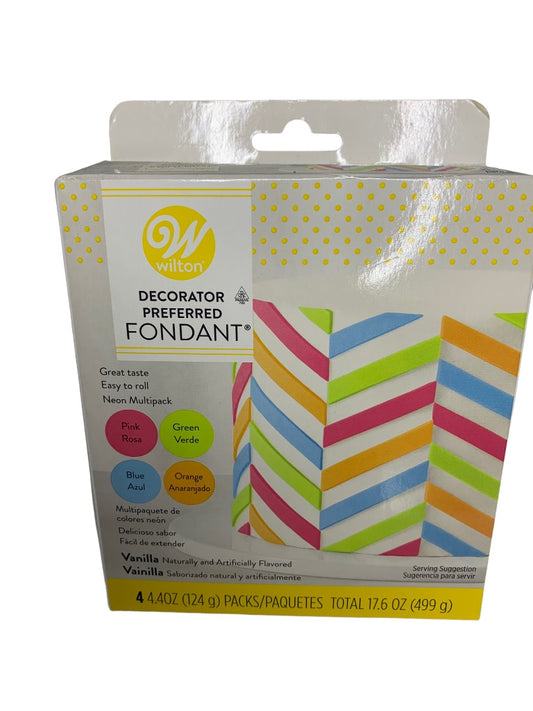 Wilton Decorator Preferred Neon Fondant 4-Pack Fondant Pink Green Blue Orange