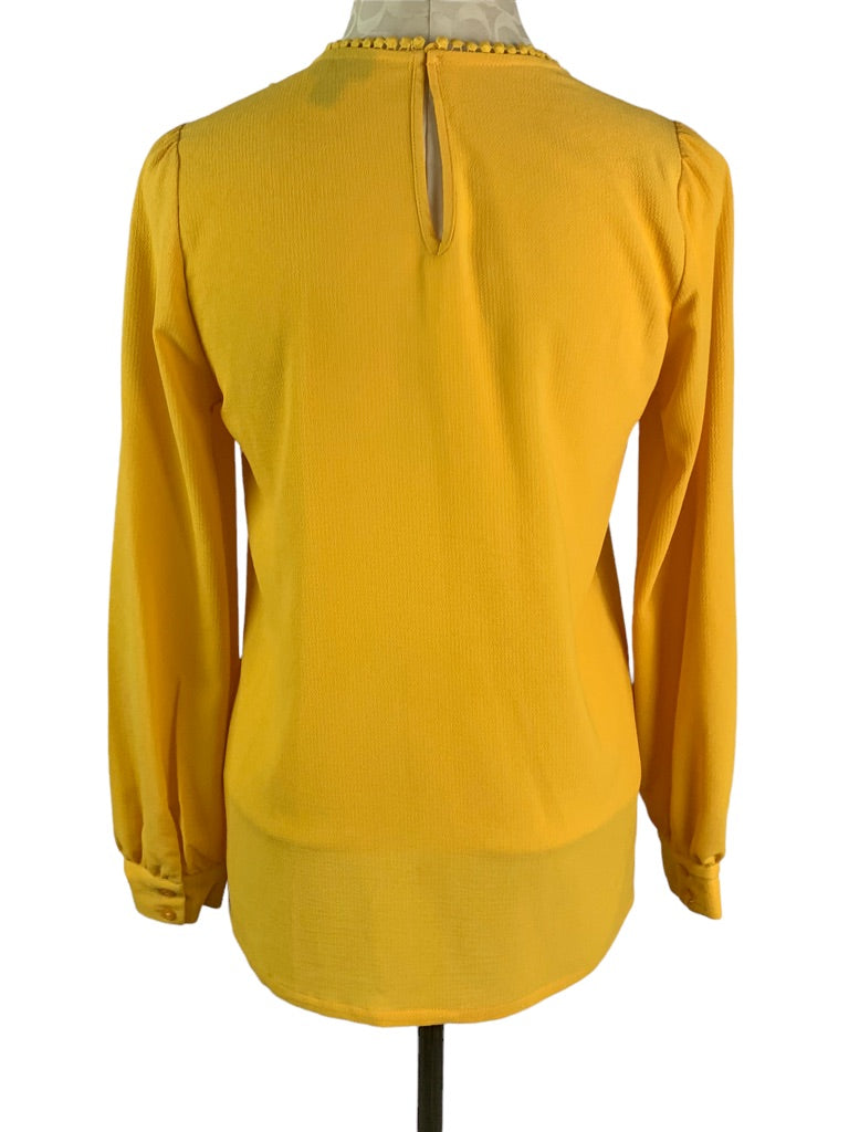 XS Halogen Gold Yellow Lace Detail Women's Blouse Long Sleeve Pullover