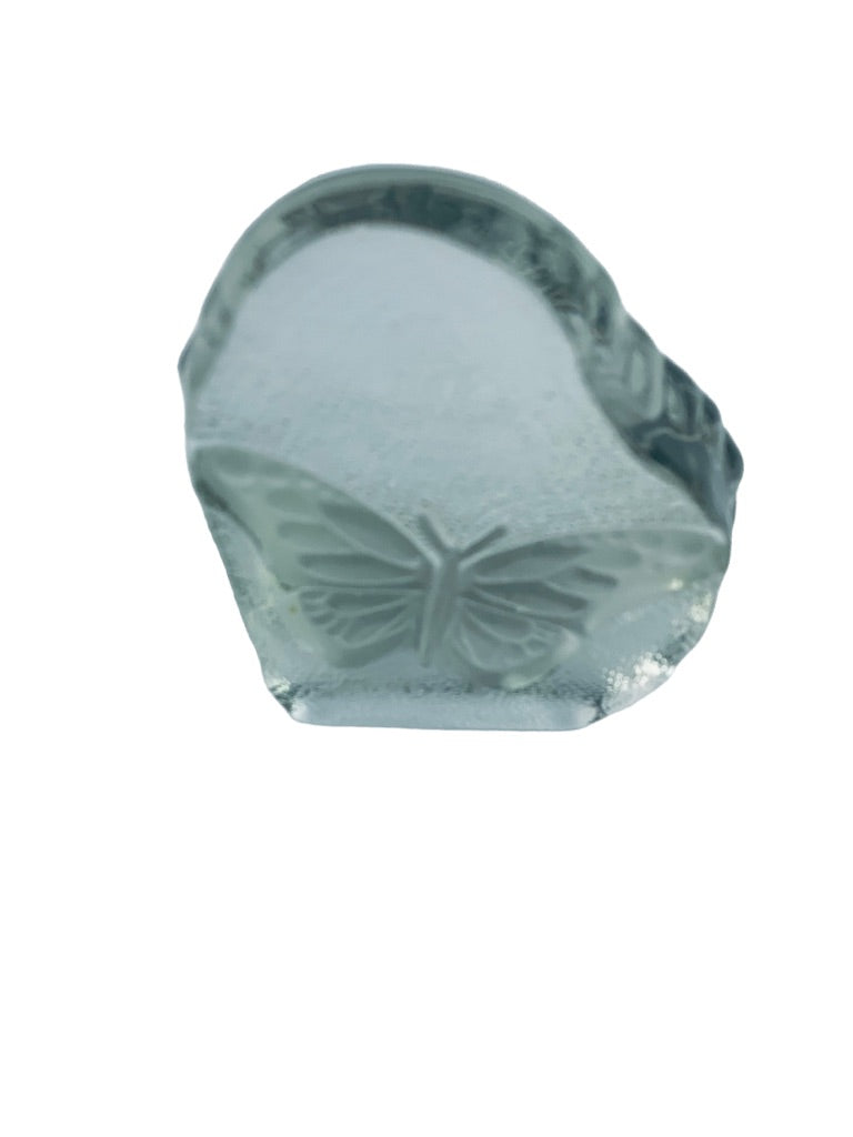 Clear Art Glass Butterfly in Stone Shape Paperweight 3.5" x 3"