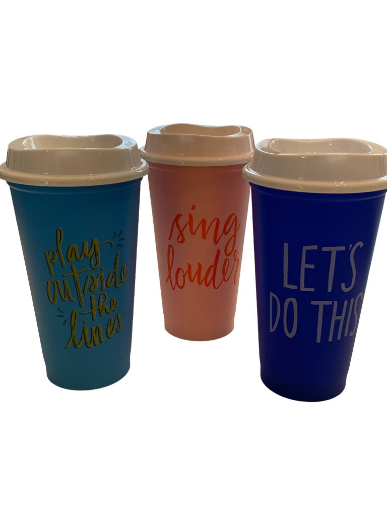 Set of 3 Starbucks Summer 2018 Reusable Lidded Plastic Cups 16 oz BPA Free