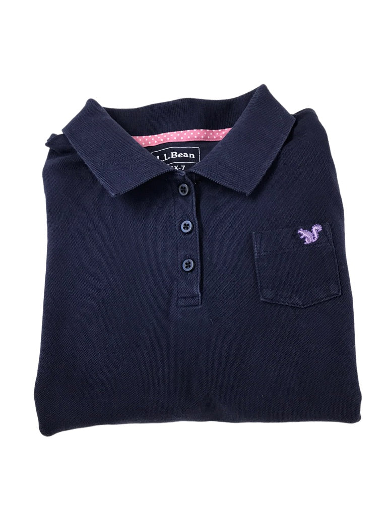 6X/7 L.L.Bean Girls Navy Blue Long Sleeve Single Pocket Polo Shirt