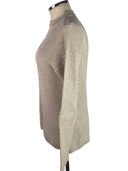 Small Neely Women's Beige Pullover Cashmere Silk Blend Sweater Arm Zipper Detail