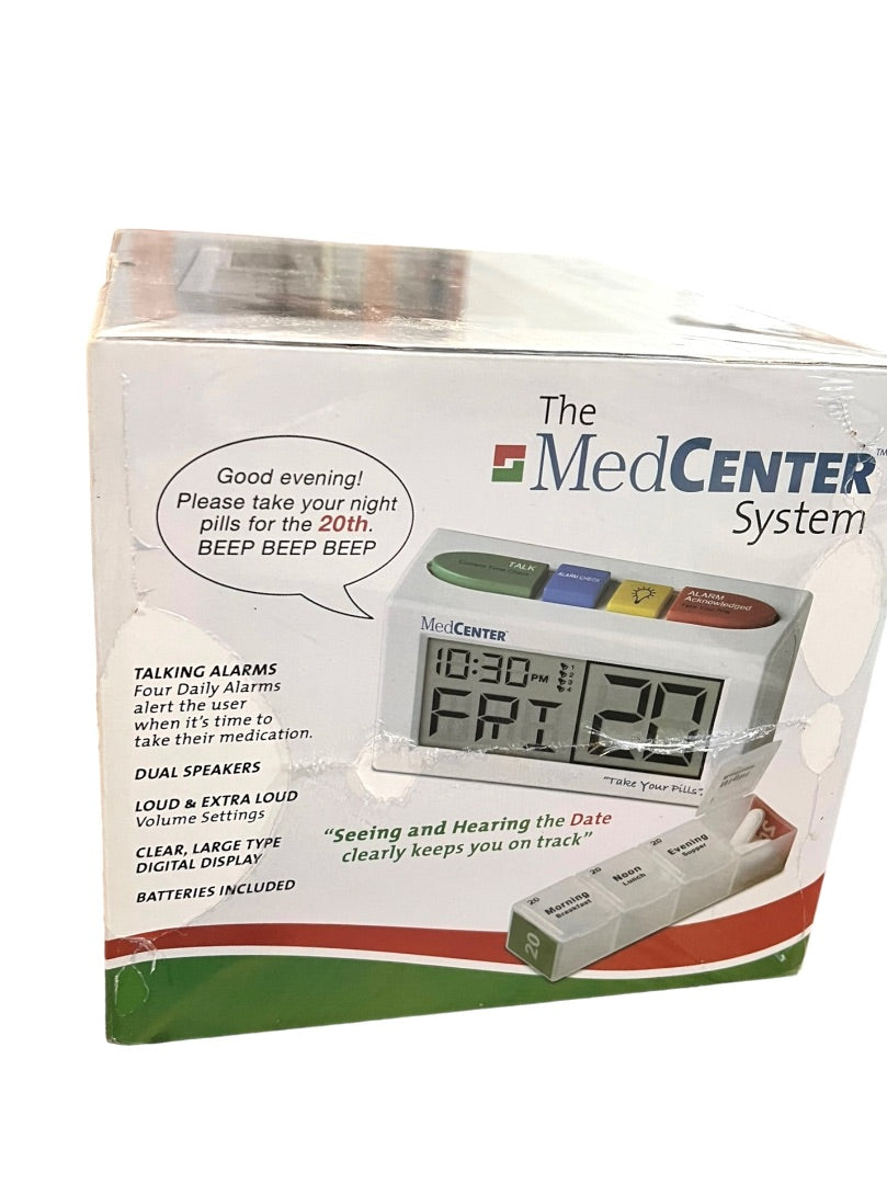 MedCenter System Monthly Medication Organizer with Easy Set Reminder Clock New Sealed