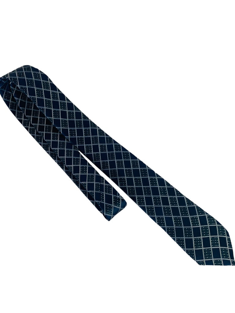 Men's 58" Necktie Tie Navy Blue Diamond Pattern Skinny 2.5"w