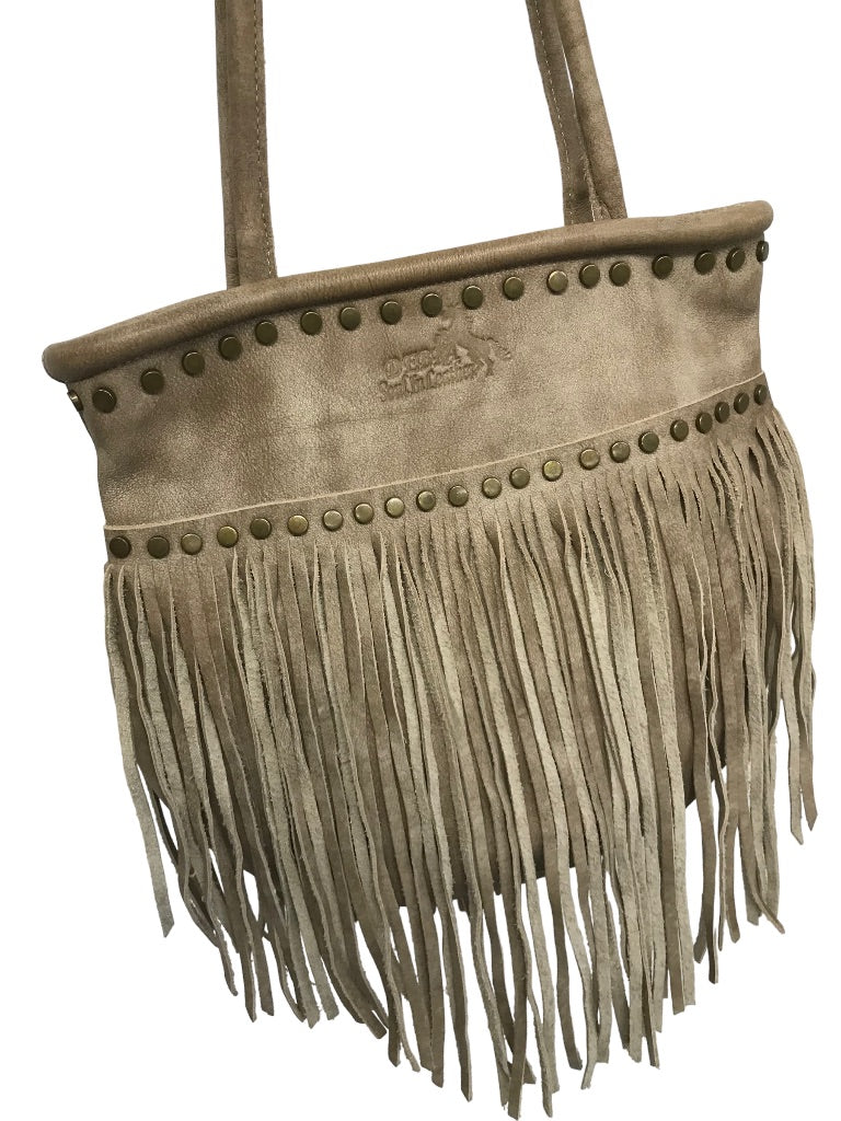 Debra Soul in Leather Fringed Light Brown Riveted Shoulder Bag