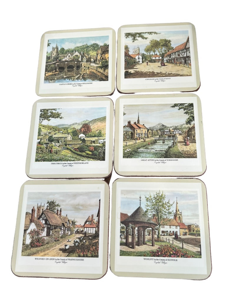 Pimpernel English Villages 4.25x4.25 Coasters Cork Bottom With Box