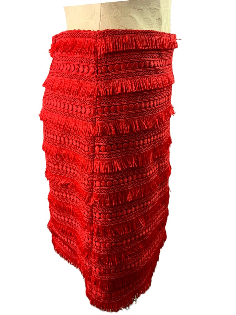 2 J.Crew Red Fringed Fringy Skirt Lined Style#G1719