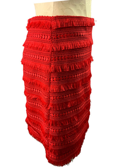 2 J.Crew Red Fringed Fringy Skirt Lined Style#G1719