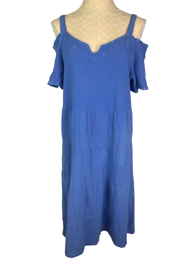 Large Dunes Women's Cornflower Blue Cover Up Dress Cold Shoulder Sundress Relaxed Fit