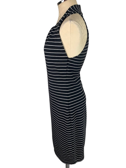 Medium Max Studio Black White Striped Sleeveless Sheath Dress Ribbed Knit