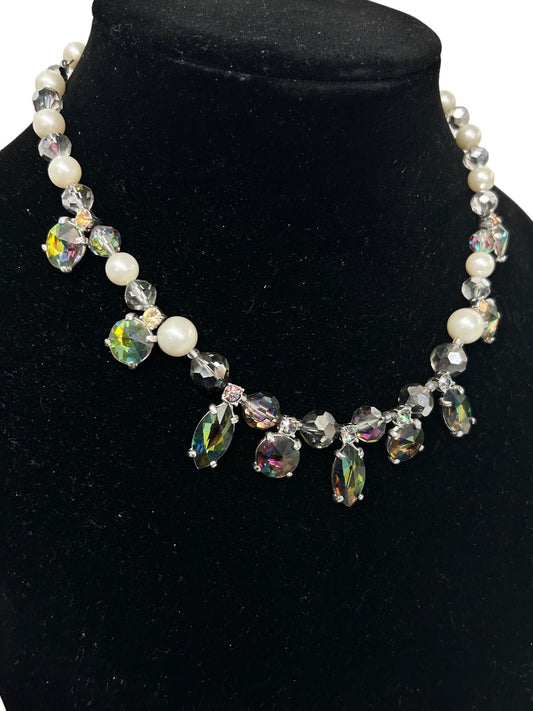 Vintage Faux Pearl Crystal 17" Necklace Hook Closure