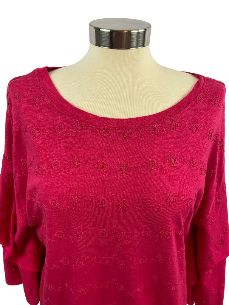 Large Sanctuary Dark Pink Women's Eyelet Box Top Shirt Magenta