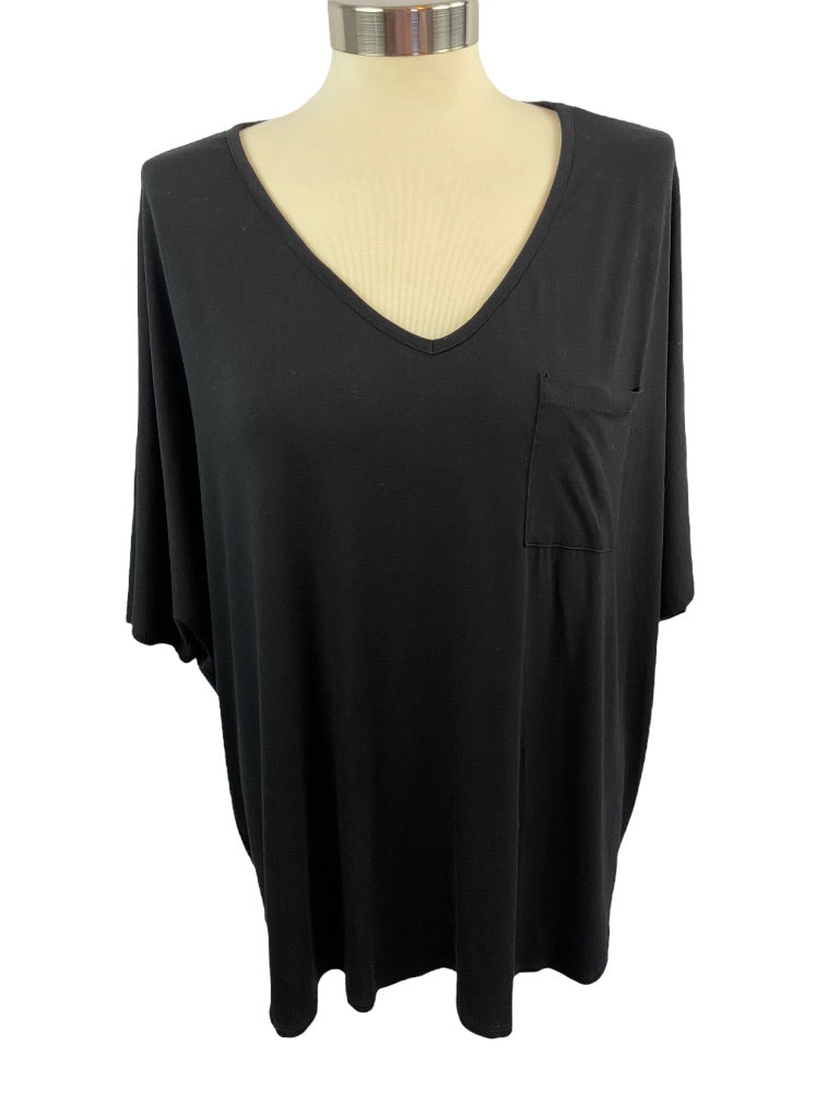 Medium Jodifl Women's Black V-Neck Oversize Tshirt Short Sleeve