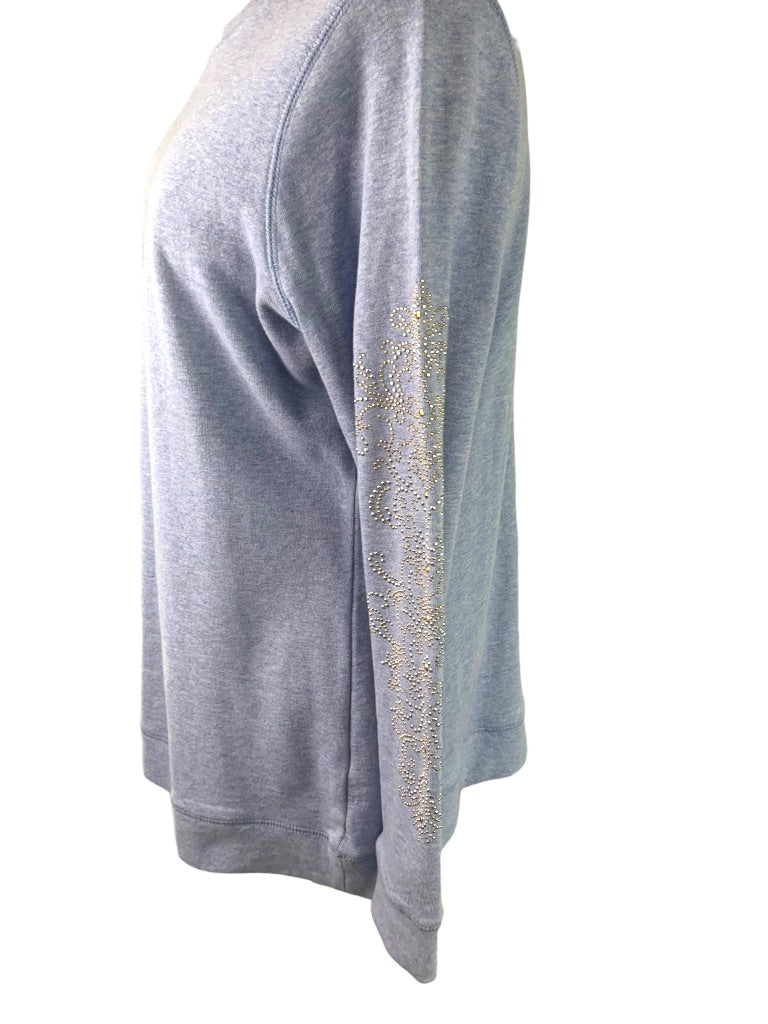Medium DG2 by Diane Gilman Women's Heather Blue Embellished Sleeve Sweatshirt Pullover