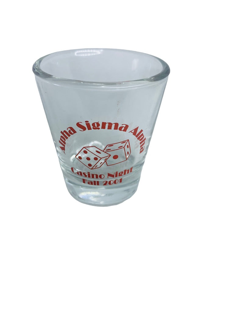 Alpha Sigma Alpha Casino Night Shot Glass Fall 2001 Red Print Dice Barware