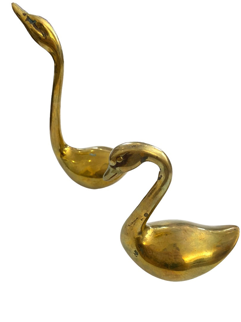 Vintage Brass Swan Statues Figures Set of Two