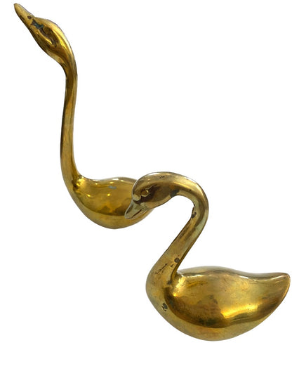 Vintage Brass Swan Statues Figures Set of Two