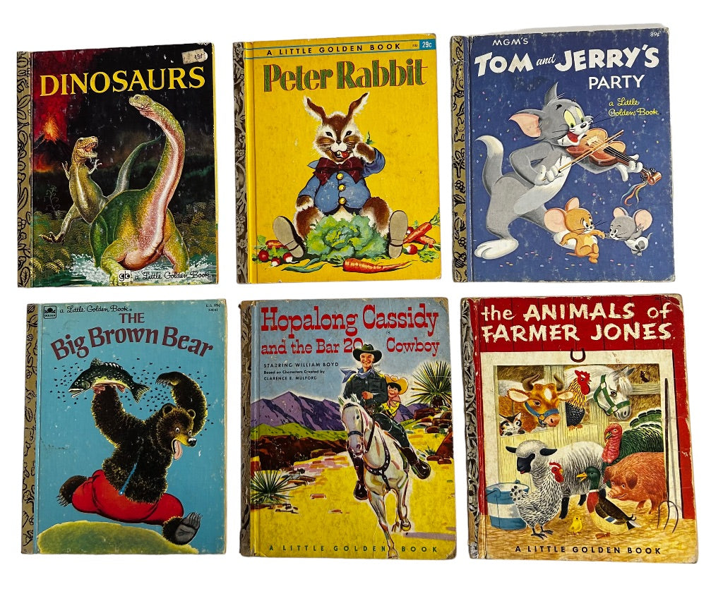 Lot of 6 Vintage A Little Golden Book Dinosaurs Peter Rabbit Hopalong Cassidy