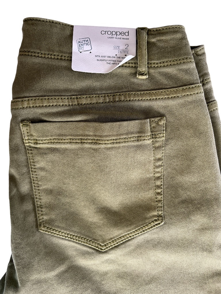 2P J Jill Authentic Fit Cropped Green Jeans Raw Edge NWT