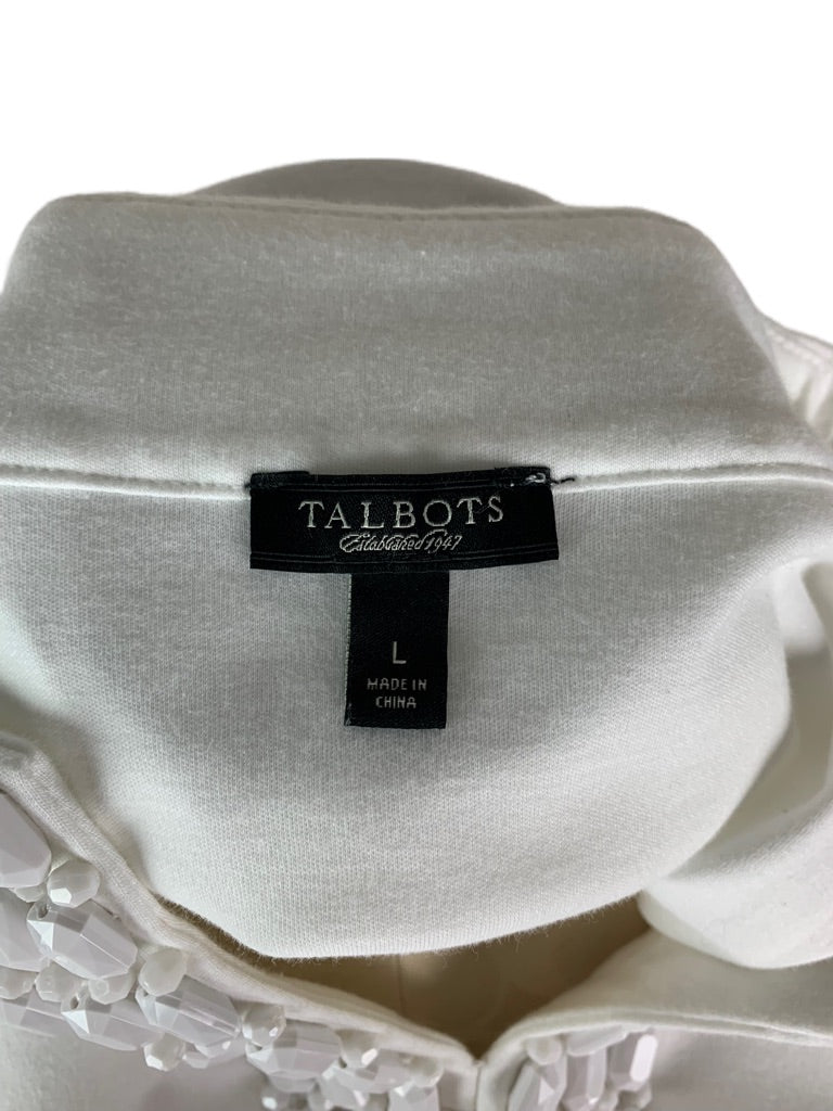 Large Talbots White Jersey Knit Sheath Dress Beaded Neckline Sleeveless Pullover