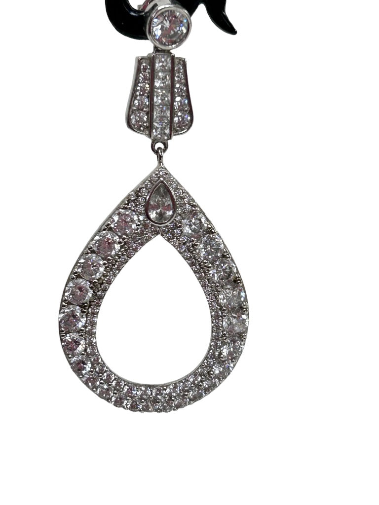 Rhinestone Teardop Earrings Silvertone 2" Drop Dangle Post Pierced Earrings
