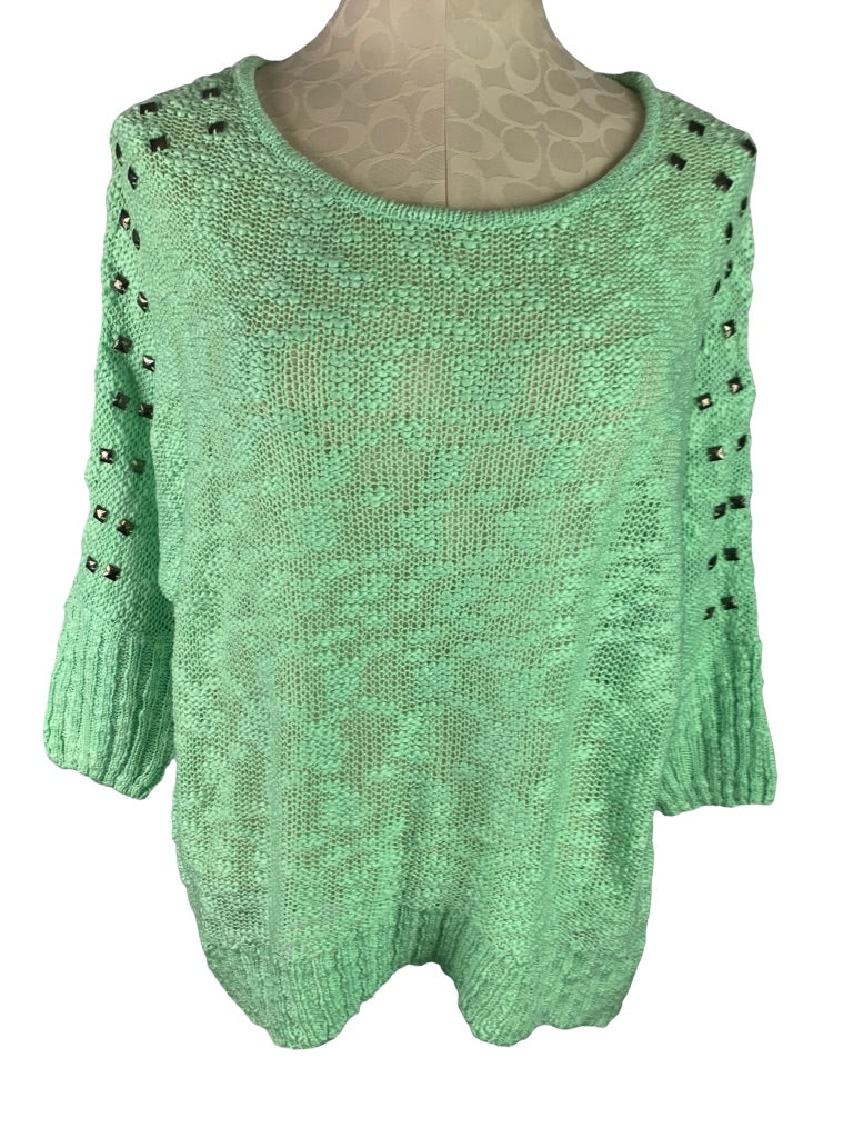 Small Twiggy London Light Green New Women's Loose Knit Sweater Embellished