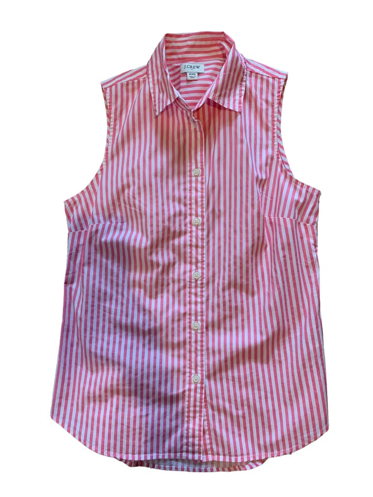 XXS J.Crew Women's Pink White Striped Button Up Sleeveless Collared