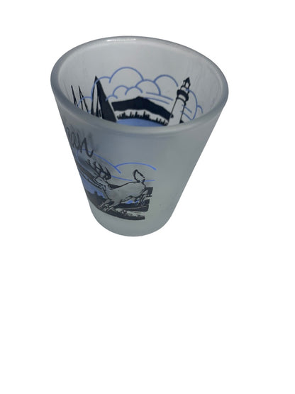 Michigan Waterfront Frosted Shot Glass 1.5 oz Blue Black