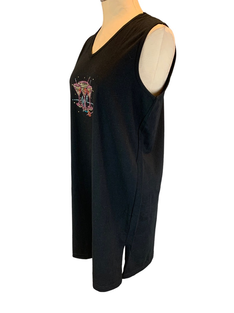 Small CZ Coverups Black Jersey Knit Embellished Cocktail Cover Up Sleeveless New